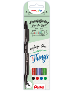 017595 Pentel Brush SES15C 4 Kleuren Zw-Rd-Bl-Gr